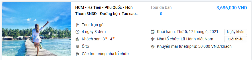 HCM - H&agrave; Ti&ecirc;n - Ph&uacute; Quốc - H&ograve;n Thơm 3N3Đ - Đường bộ + T&agrave;u cao tốc
