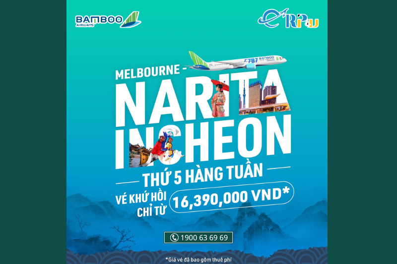 Bamboo Airways mở bán chặng nối chuyến Melbourne - Hà Nội - Narita/Incheon Bamboo Airways mở bán chặng nối chuyến Melbourne - Hà Nội - Narita/Incheon