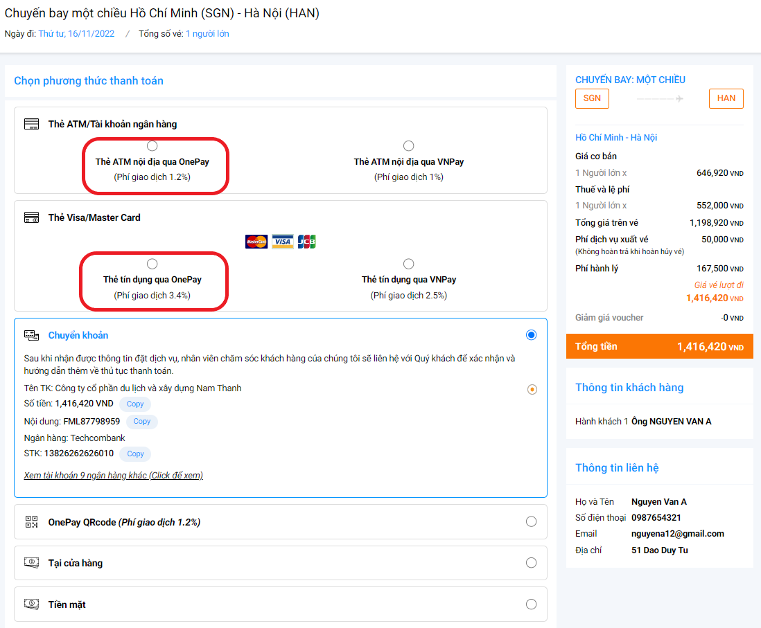thanh toán qua OnePay bằng thẻ