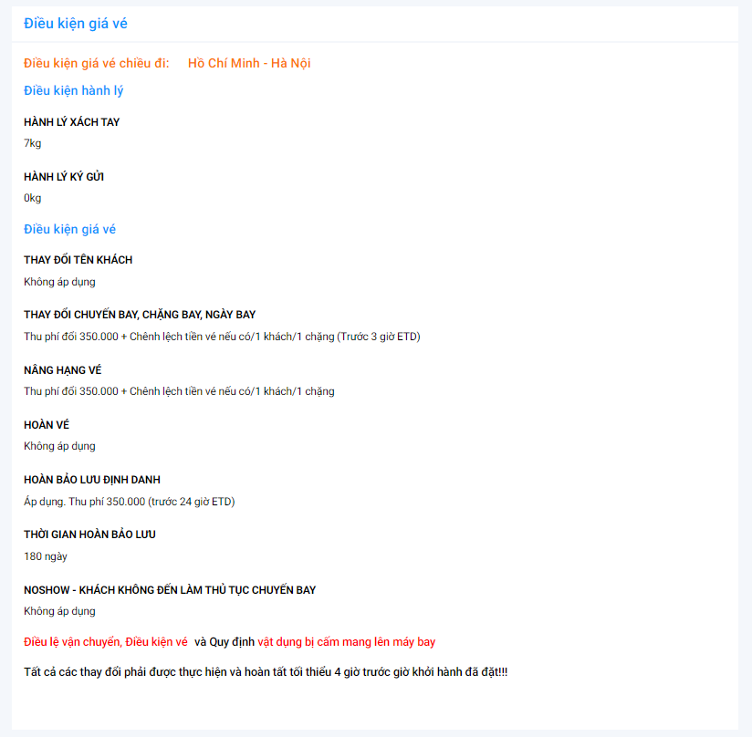 điều kiện giá vé