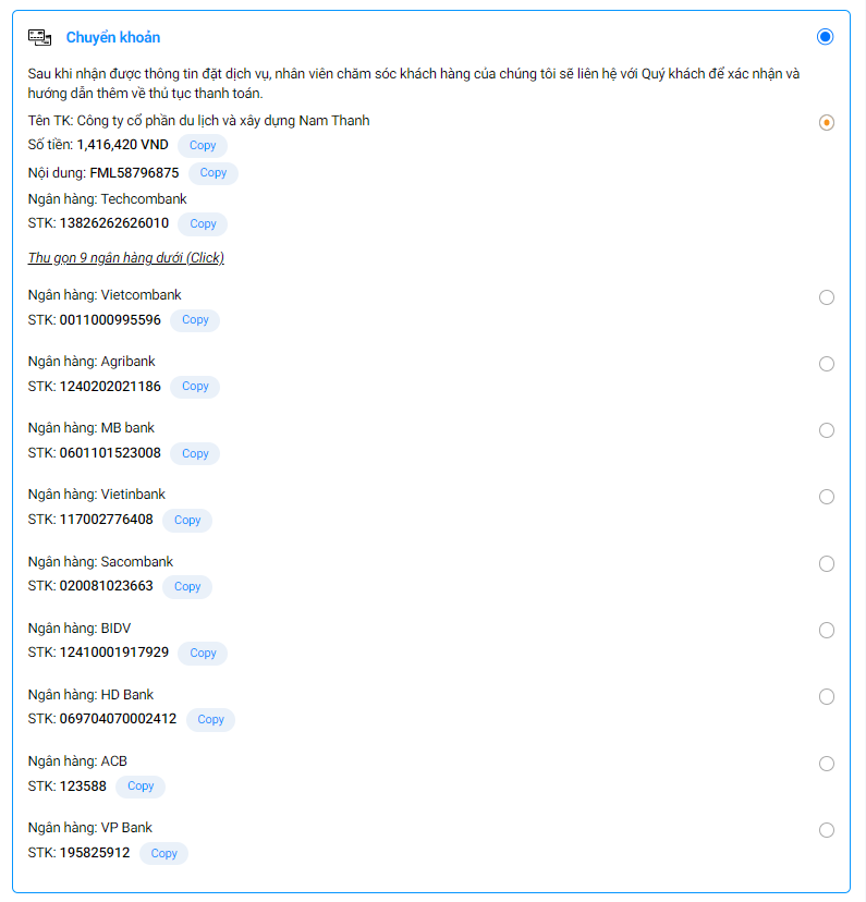 thanh toán chuyển khoản