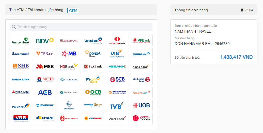 các ngân hàng chấp nhạn thanh toán