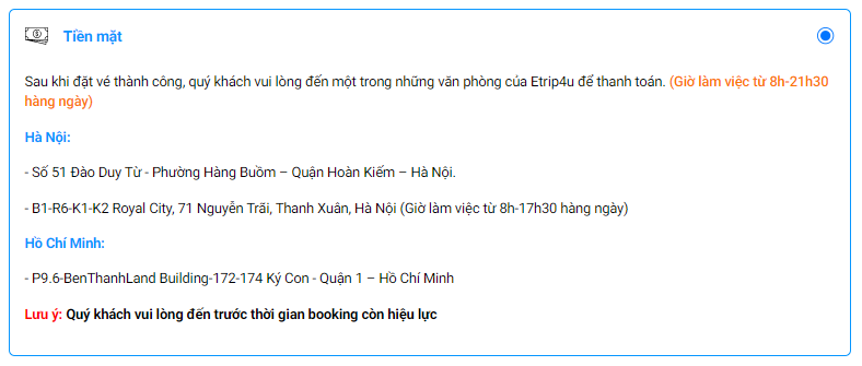 thanh toán tiền mặt