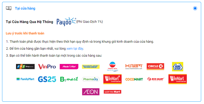 thanh toán tại cửa hàng