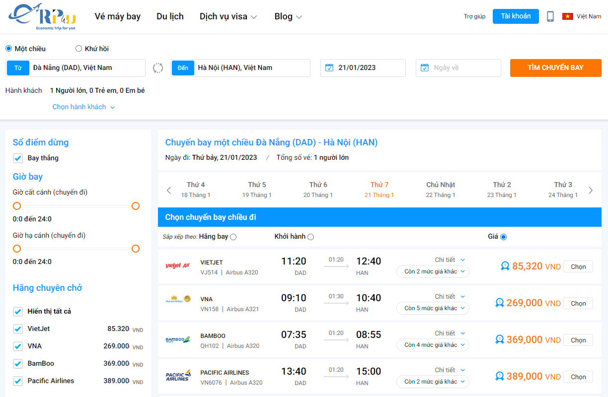 Vé máy bay tết Đà Nẵng Hà Nội 30 Tết