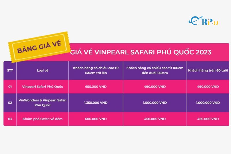 Bảng giá vé Vin Safari Phú Quốc