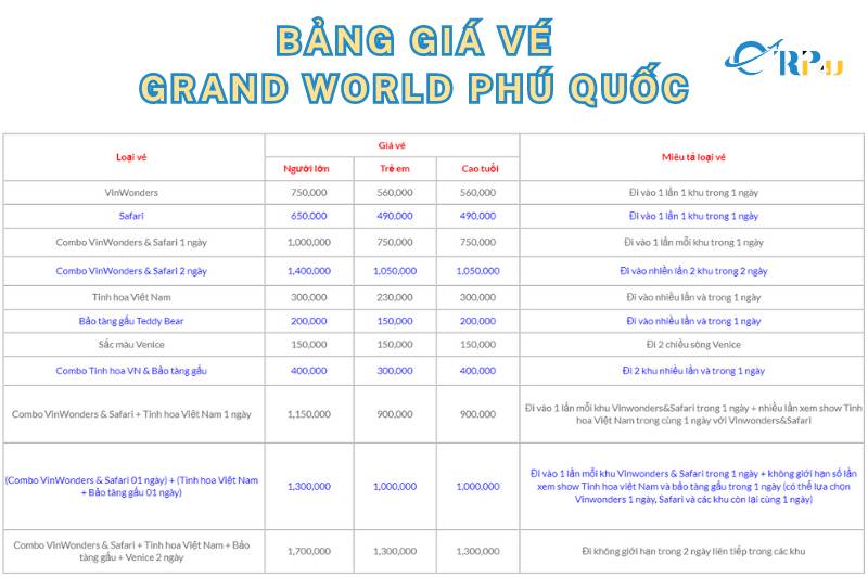 Giá vé vào Grand World Phú Quốc