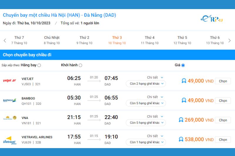 Giá vé máy bay Hà Nội Đà Nẵng rẻ nhất