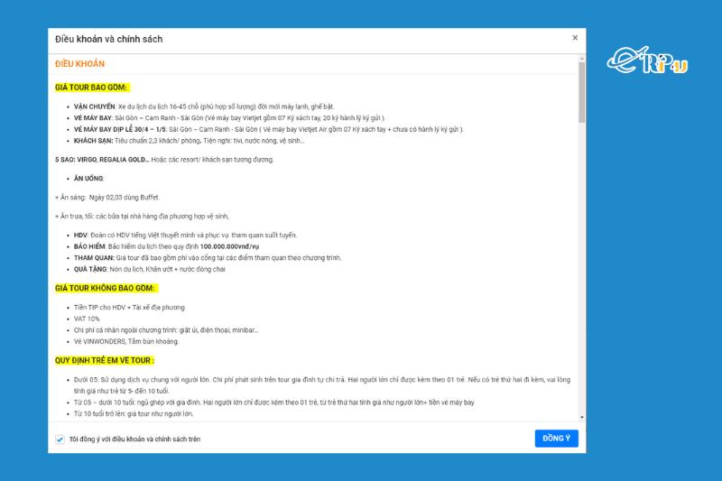 điều khoản đặt tour du lịch etrip4u