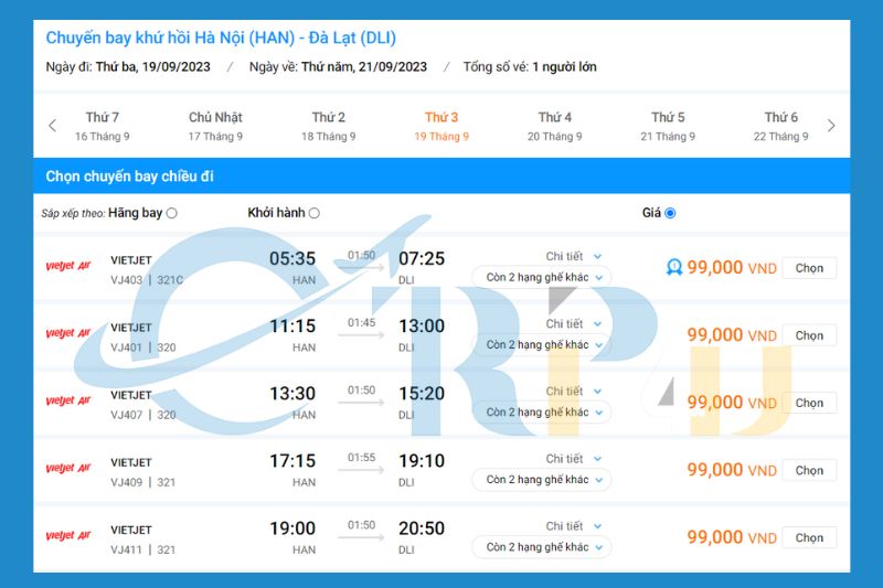 Giá vé máy bay Hà Nội Đà Lạt Vietjet