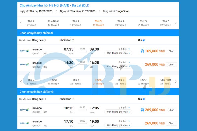 Giá vé Hà Nội Đà Lạt khứ hồi Bamboo