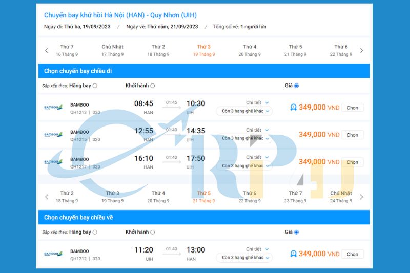 Vé máy bay Hà Nội Quy Nhơn Bamboo bao nhiêu tiền?