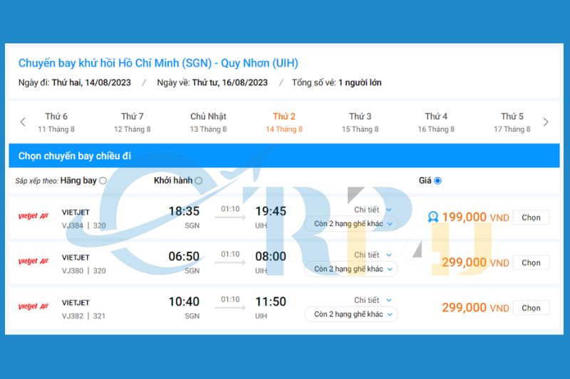 Gi&aacute; v&eacute; m&aacute;y bay S&agrave;i G&ograve;n Quy Nhơn Vietjet Air
