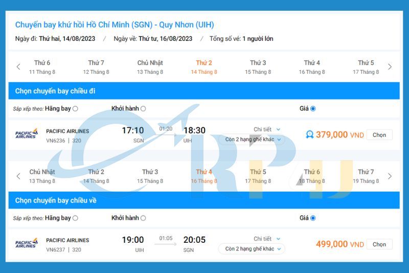 V&eacute; m&aacute;y bay từ S&agrave;i G&ograve;n đi Quy Nhơn khứ hồi Pacific Airlines