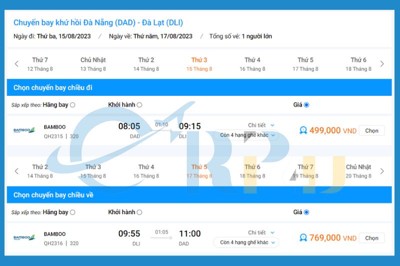 Vé máy bay Đà Nẵng Đà Lạt Bamboo giá bao nhiêu?