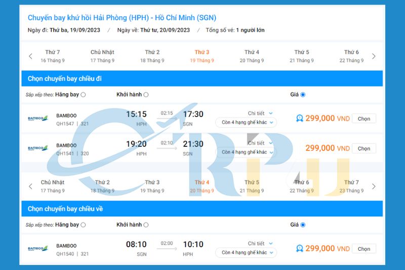 Bamboo Airways - Giá vé máy bay Hải Phòng Sài Gòn