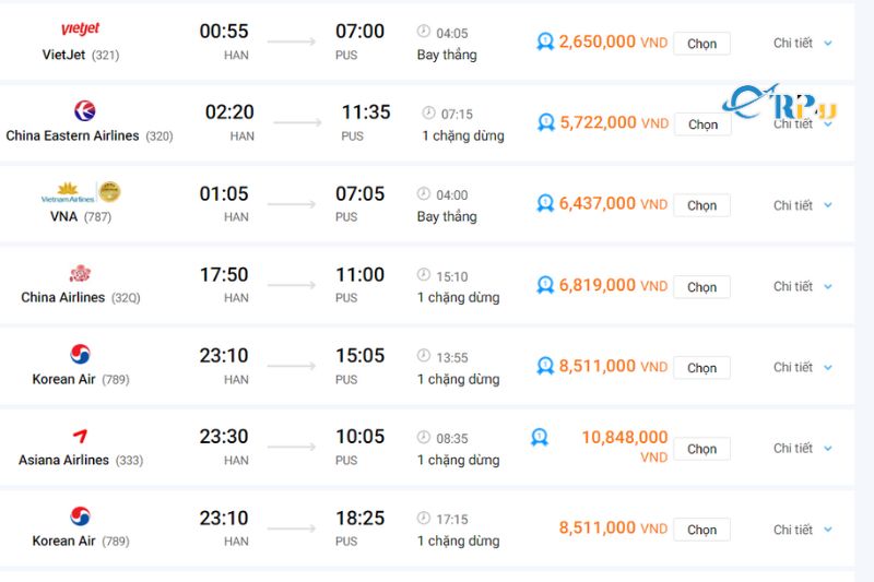 Giá vé Hà Nội - Busan