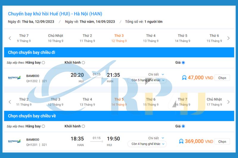Giá vé máy bay từ Huế Hà Nội Bamboo Airways
