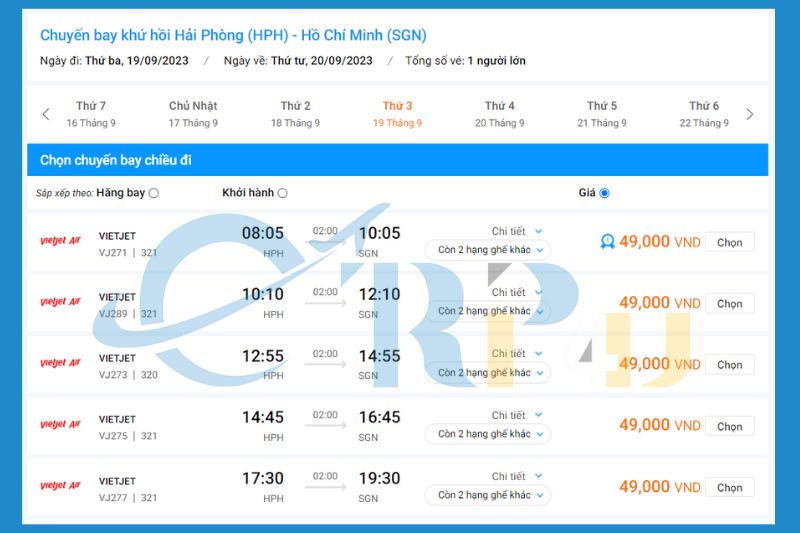 Vé máy bay Hải Phòng Sài Gòn Vietjet bao nhiêu tiền?