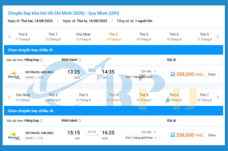 V&eacute; m&aacute;y bay TPHCM đi Quy Nhơn h&atilde;ng Vietravel