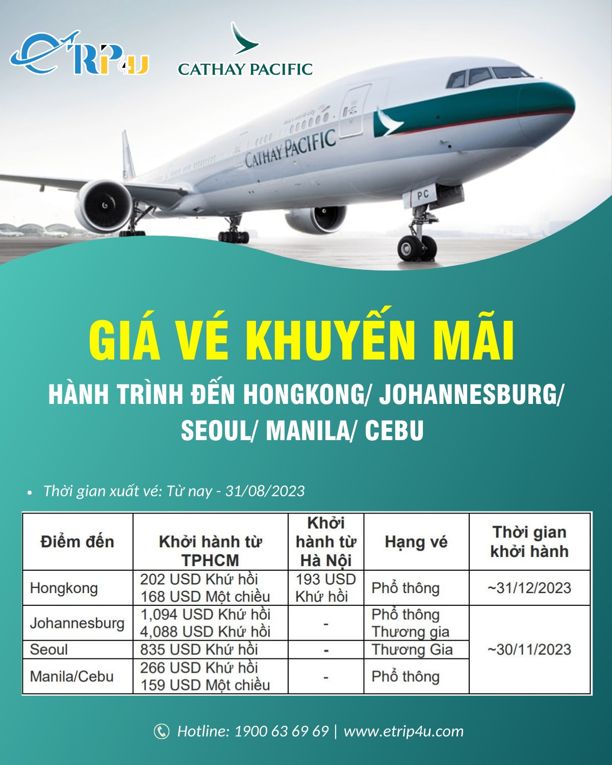 Ngập tràn khuyến mãi, ngại gì không bay cùng Cathay Pacific Ngập tràn khuyến mãi, ngại gì không bay cùng Cathay Pacific