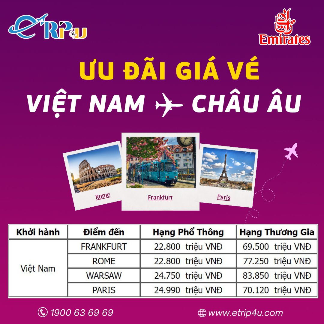 Chương trình ưu đãi giá vé máy bay đi châu Âu tháng 8/2023 cùng Emirates