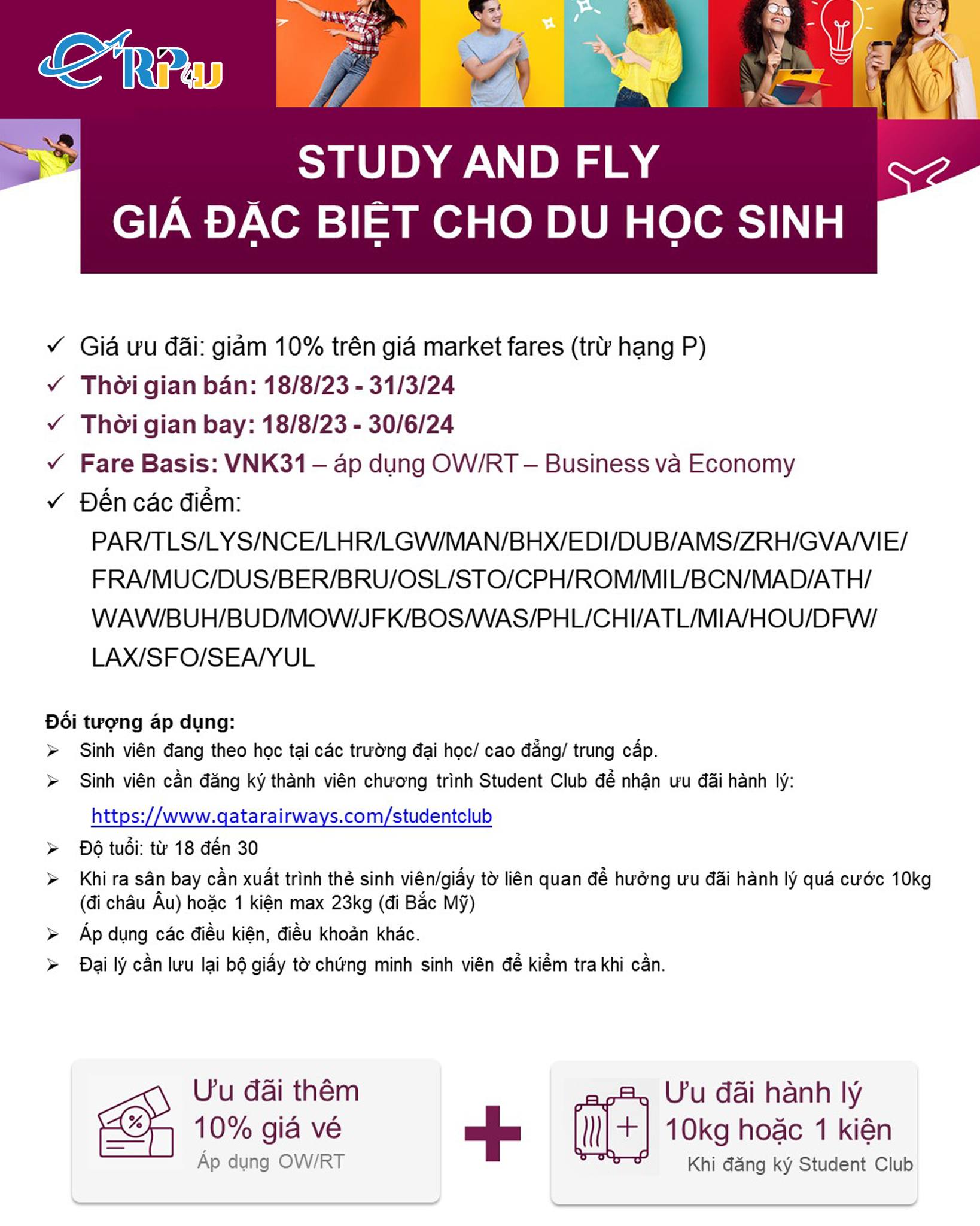Qatar Airways ưu đãi giá vé đặc biệt dành cho du học sinh 