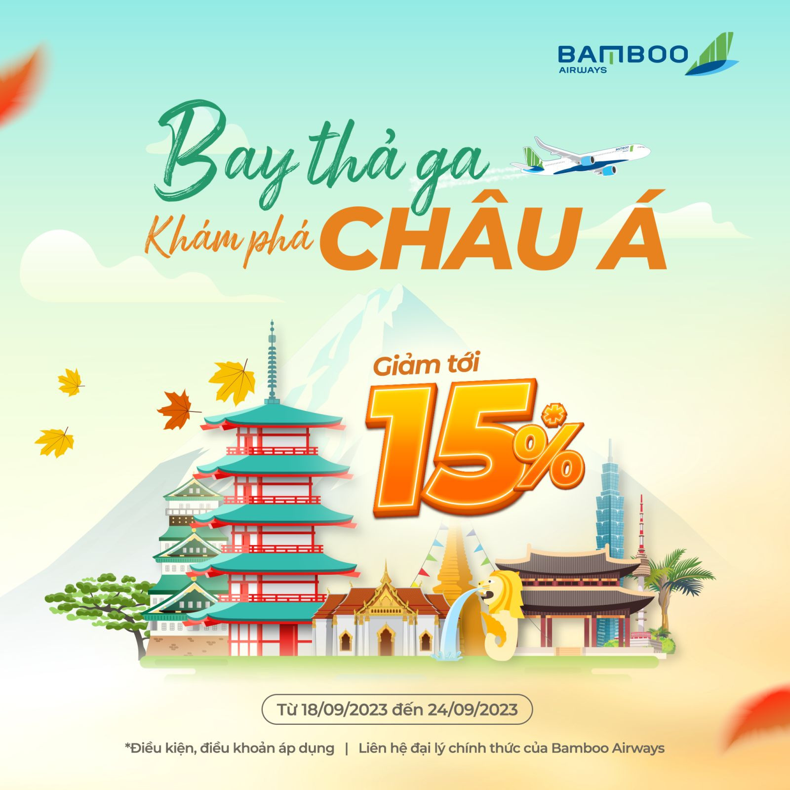 Khám phá châu Á, ưu đãi giám tới 15% cùng Bamboo Airways