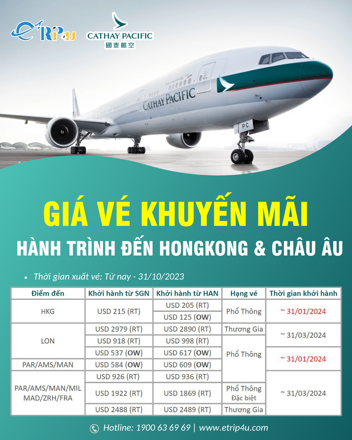 Giá vé khuyến mãi hành trình đến Hong Kong và Châu Âu