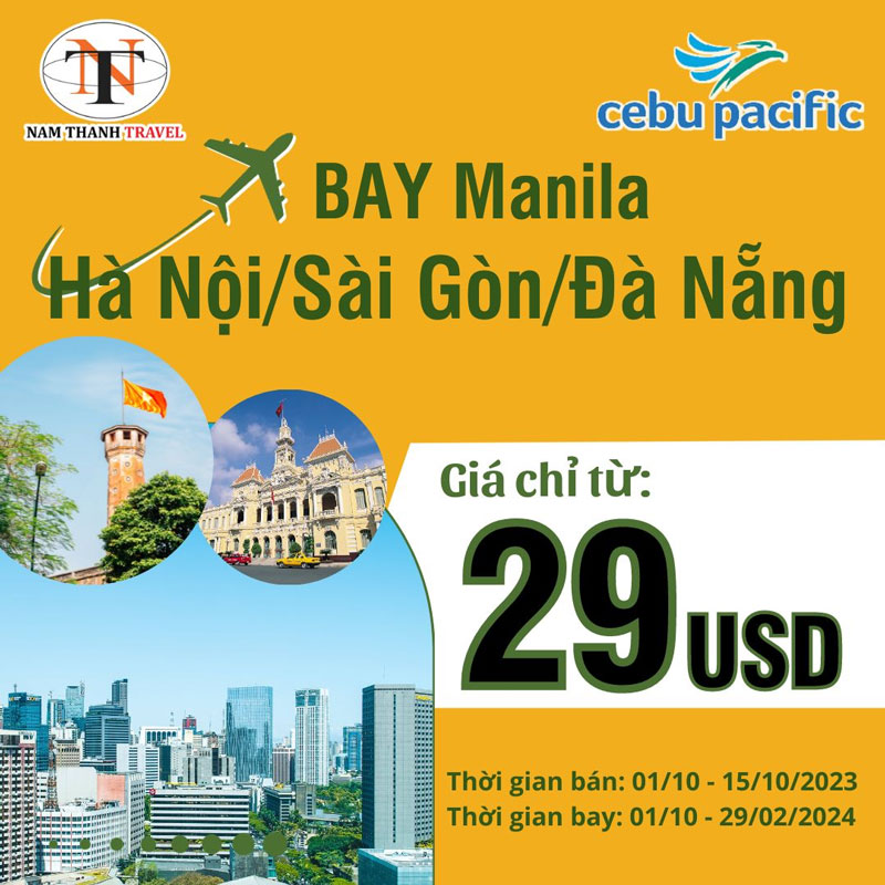 Cebu Pacific đồng giá 29USD cho các chuyến bay từ Manila đến Việt Nam