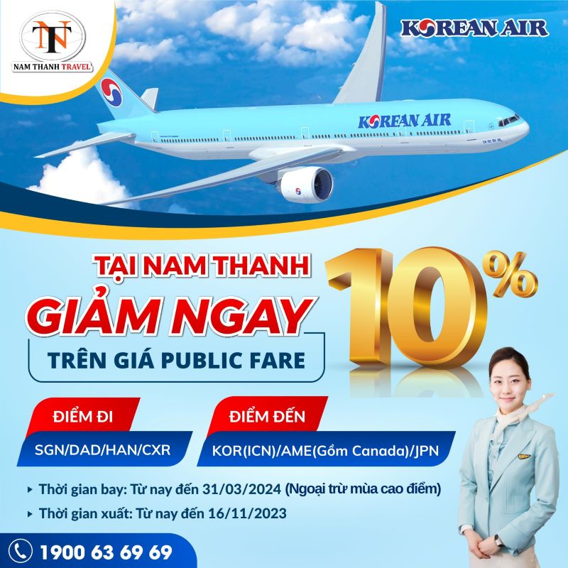 Ưu đãi 10% từ Korean Air cho nhiều chặng bay hấp dẫn Ưu đãi 10% từ Korean Air cho nhiều chặng bay hấp dẫn