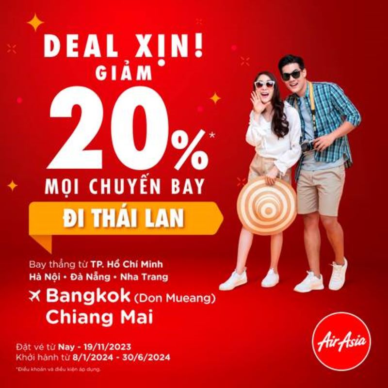 Deal xịn giảm 20% mọi chuyến bay đi Thái Lan từ AirAsia Deal xịn giảm 20% mọi chuyến bay đi Thái Lan từ AirAsia