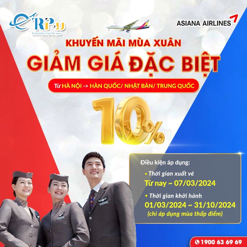 Asiana Airlines: Khuyến mãi mùa xuân - Giảm giá đặc biệt Asiana Airlines: Khuyến mãi mùa xuân - Giảm giá đặc biệt