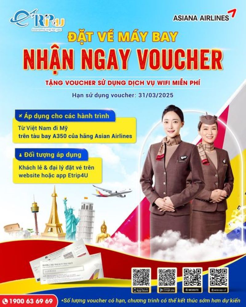 Asiana Airlines: Đặt vé máy bay - Nhận ngay voucher miễn phí Wifi