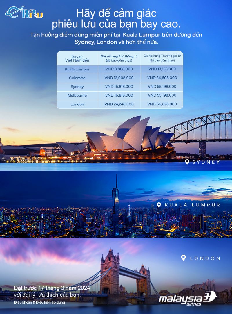 Ưu đãi khủng lên tới 37% từ Malaysia Airlines Ưu đãi khủng lên tới 37% từ Malaysia Airlines
