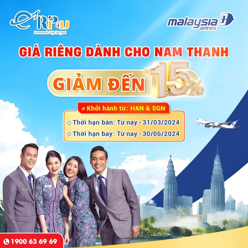 Ưu đãi khủng lên tới 15% từ Malaysia Airlines Ưu đãi khủng lên tới 15% từ Malaysia Airlines