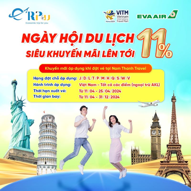 EVA AIR: Khuyến mại ngày hội du lịch lên tới 11% EVA AIR: Khuyến mại ngày hội du lịch lên tới 11%