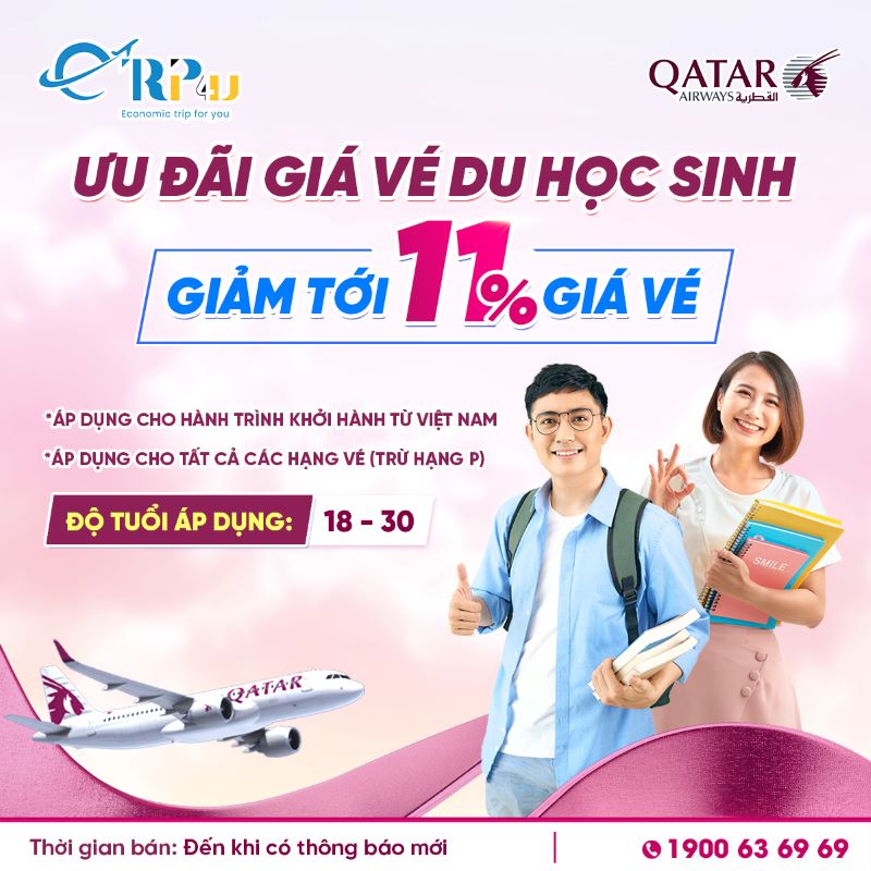 Qatar Airways tung ưu đãi giảm tới 11% giá vé dành cho du học sinh Qatar Airways tung ưu đãi giảm tới 11% giá vé dành cho du học sinh