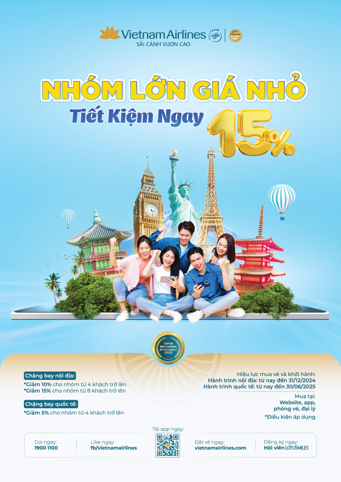 Vietnam Airlines: Ưu đãi mua theo nhóm lớn giá nhỏ - Tiết kiệm lên đến 15% Vietnam Airlines: Ưu đãi mua theo nhóm lớn giá nhỏ - Tiết kiệm lên đến 15%