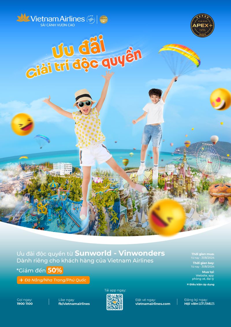 Vietnam Airlines: Ưu đãi giải trí độc quyền từ SunWorld và VinWonders Vietnam Airlines: Ưu đãi giải trí độc quyền từ SunWorld và VinWonders