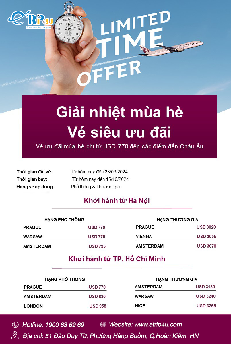 Qatar Airways: Giải nhiệt mùa hè, vé siêu ưu đãi