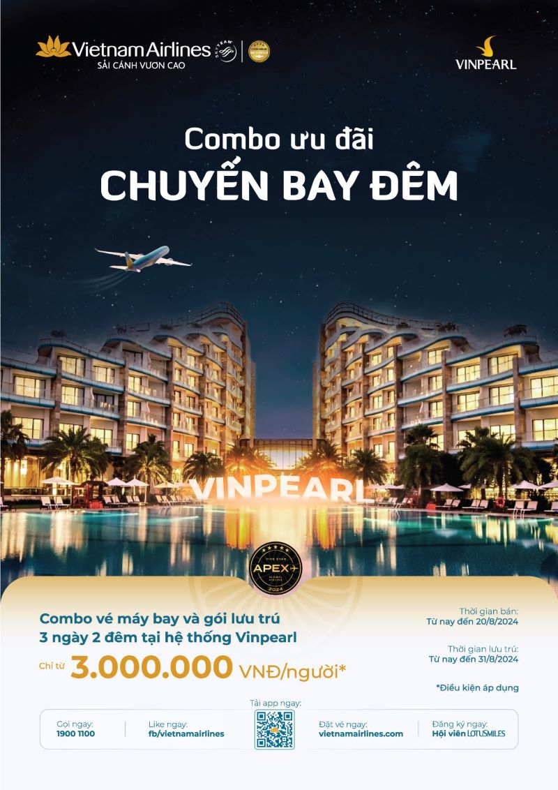 Vietnam Airlines: Combo ưu đãi khách sạn Vinpearl cho khách bay đêm Vietnam Airlines: Combo ưu đãi khách sạn Vinpearl cho khách bay đêm