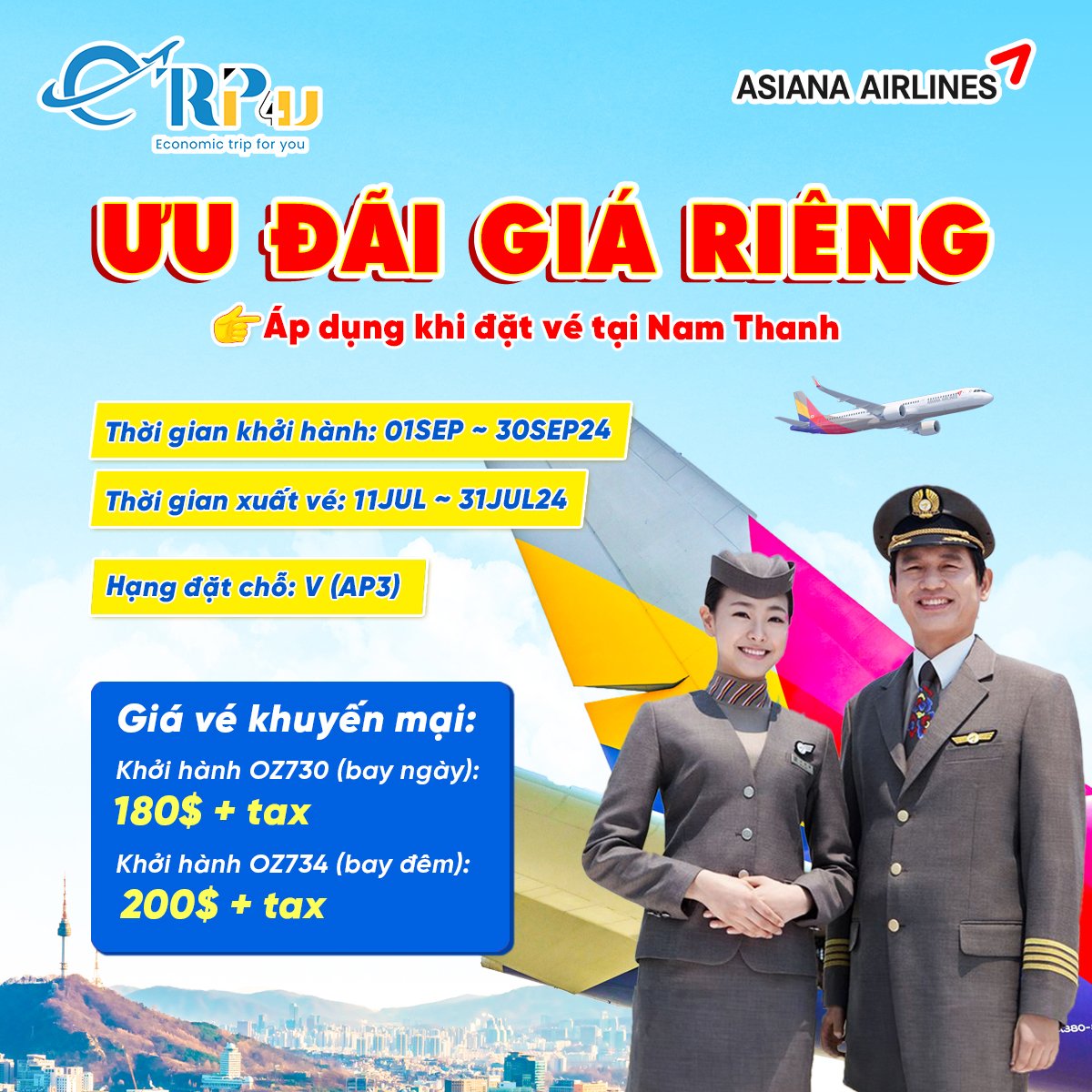 Asiana Airlines: Ưu đãi độc quyền hành trình Hà Nội - Seoul