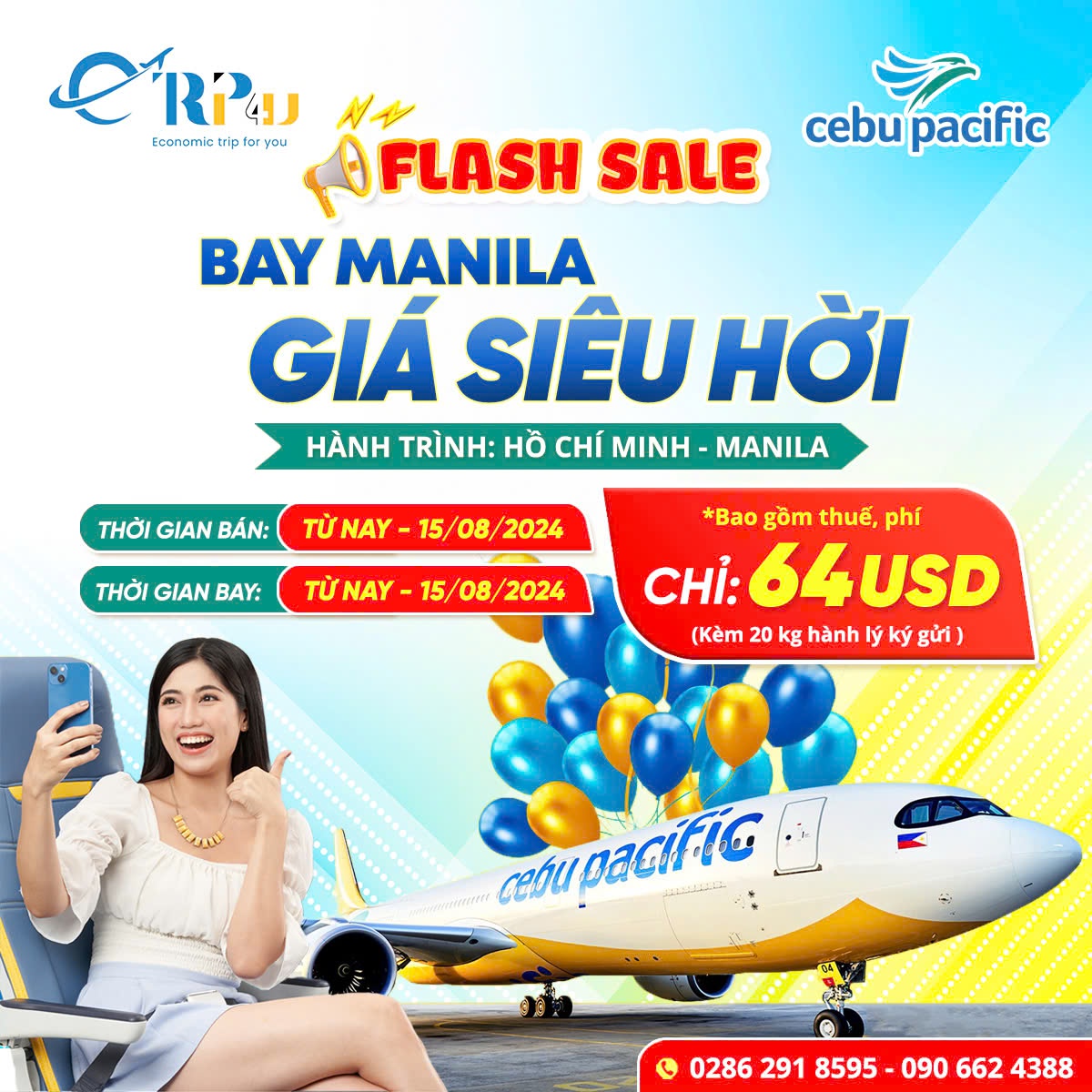 FLASH SALE - Giá siêu tiết kiệm khi bay HCM - Manila chỉ 64 USD (đã bao gồm thuế, phí)