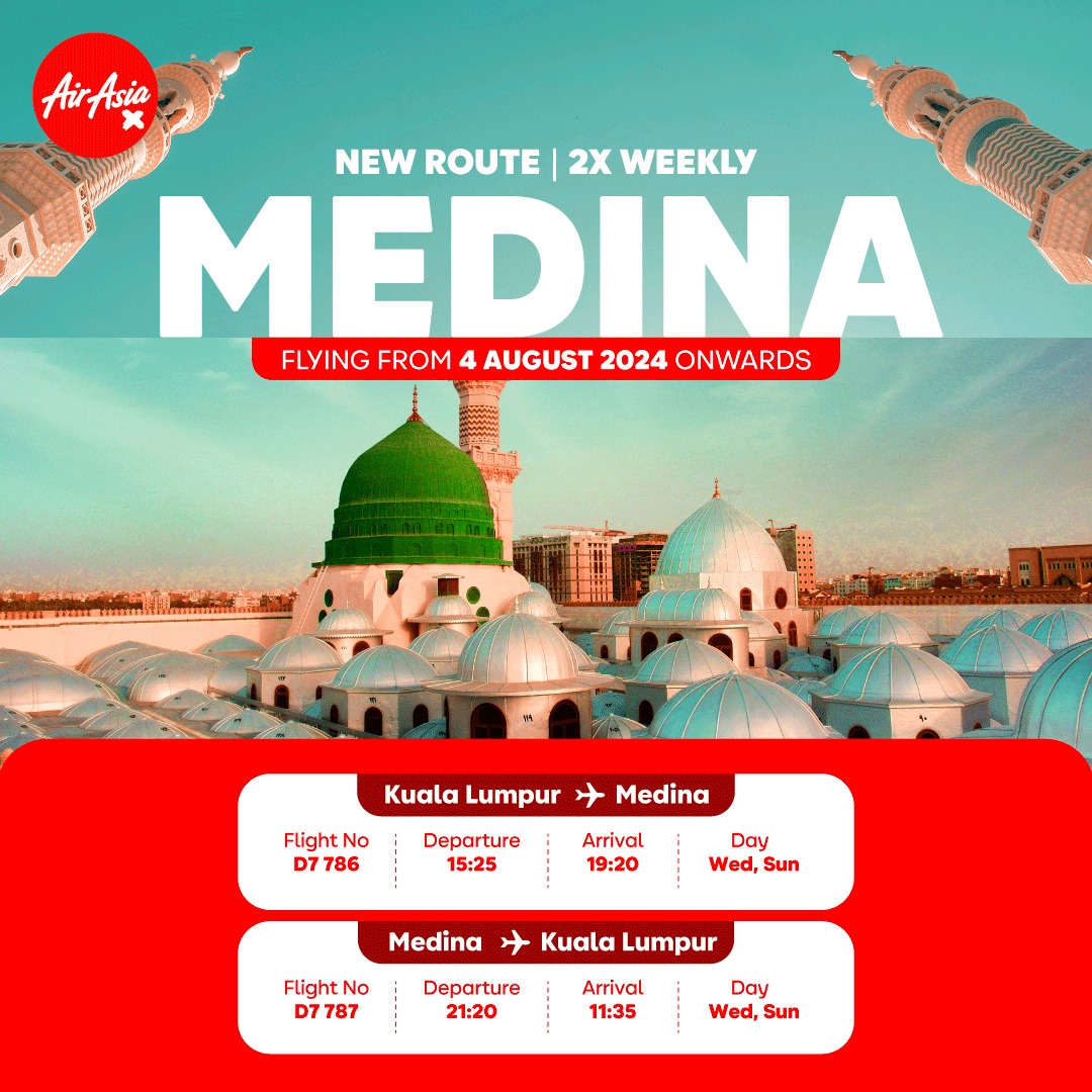 AirAsia: Mở b&aacute;n đường bay mới Kuala Lumpur - Medina, Saudi Arana