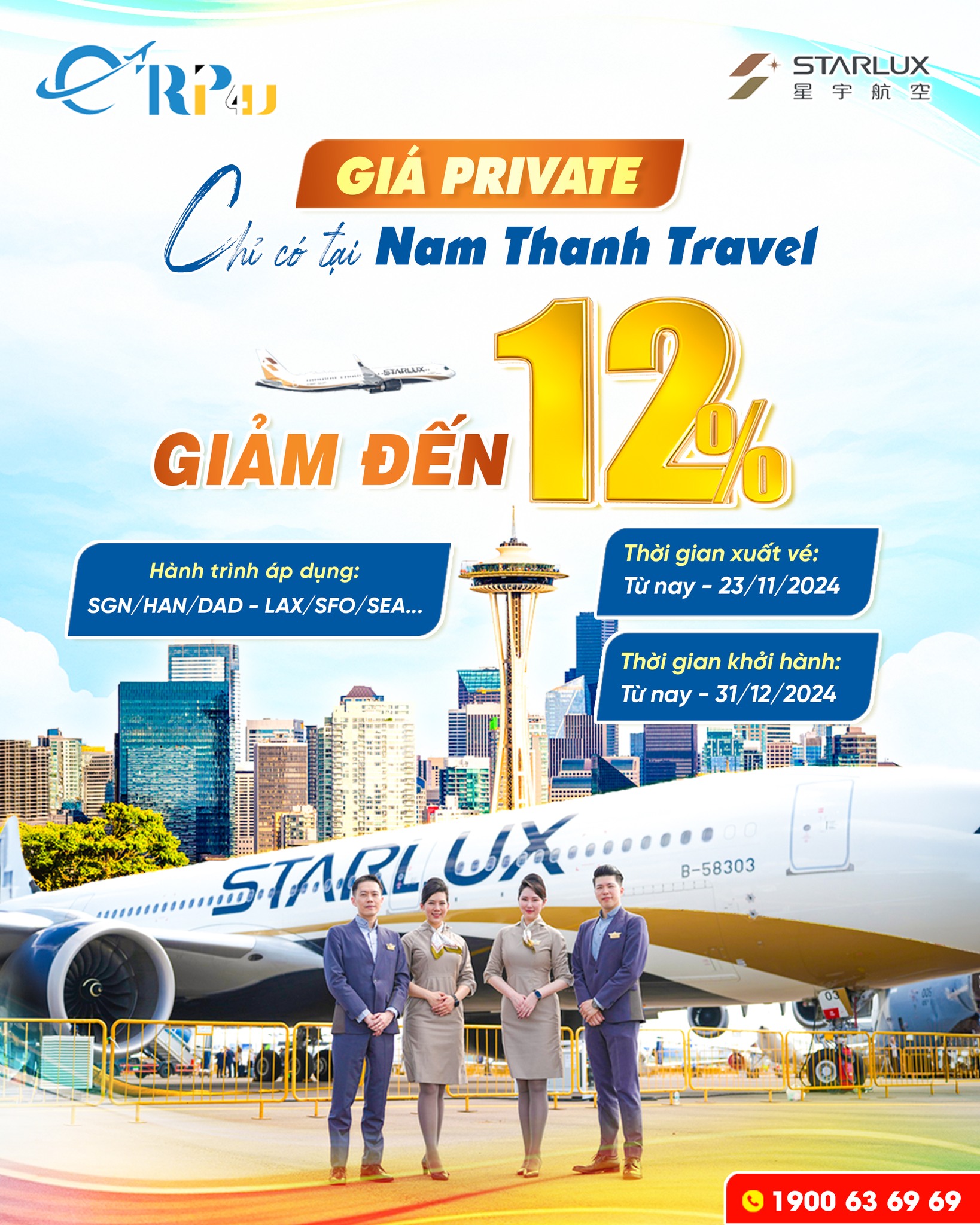 Giá riêng tại Nam Thanh, giảm tới 12% giá vé cho hành trình từ Việt Nam đến Mỹ Giá riêng tại Nam Thanh, giảm tới 12% giá vé cho hành trình từ Việt Nam đến Mỹ