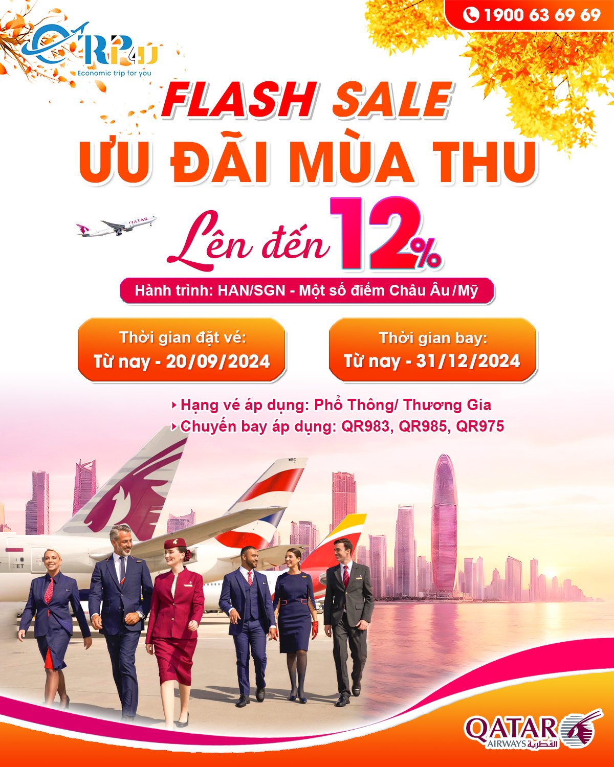 QATAR AIRWAYS: Ưu đãi mùa thu, giảm đến 12% giá vé QATAR AIRWAYS: Ưu đãi mùa thu, giảm đến 12% giá vé