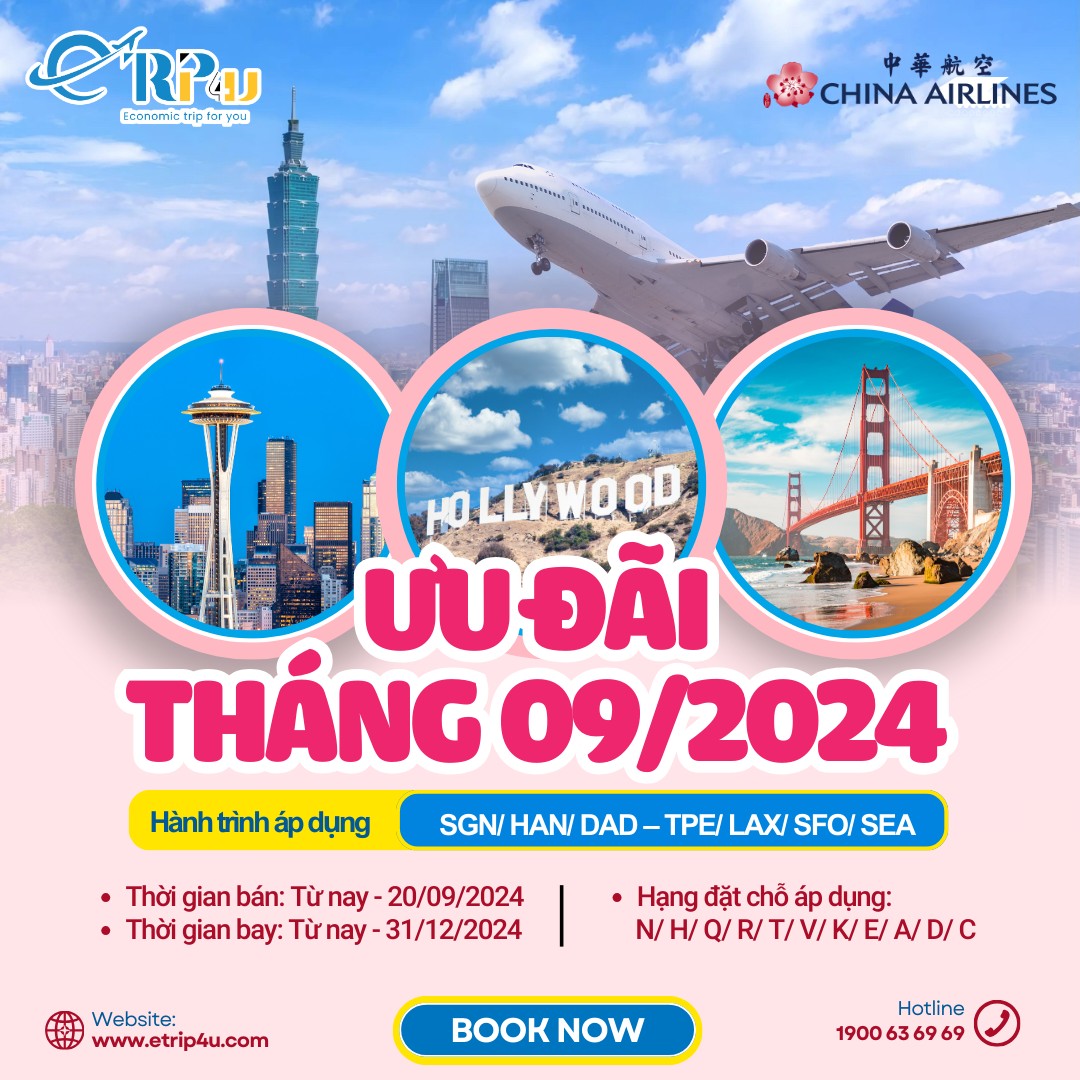 China Airlines: Chương tr&igrave;nh ưu đ&atilde;i đặc biệt th&aacute;ng 9