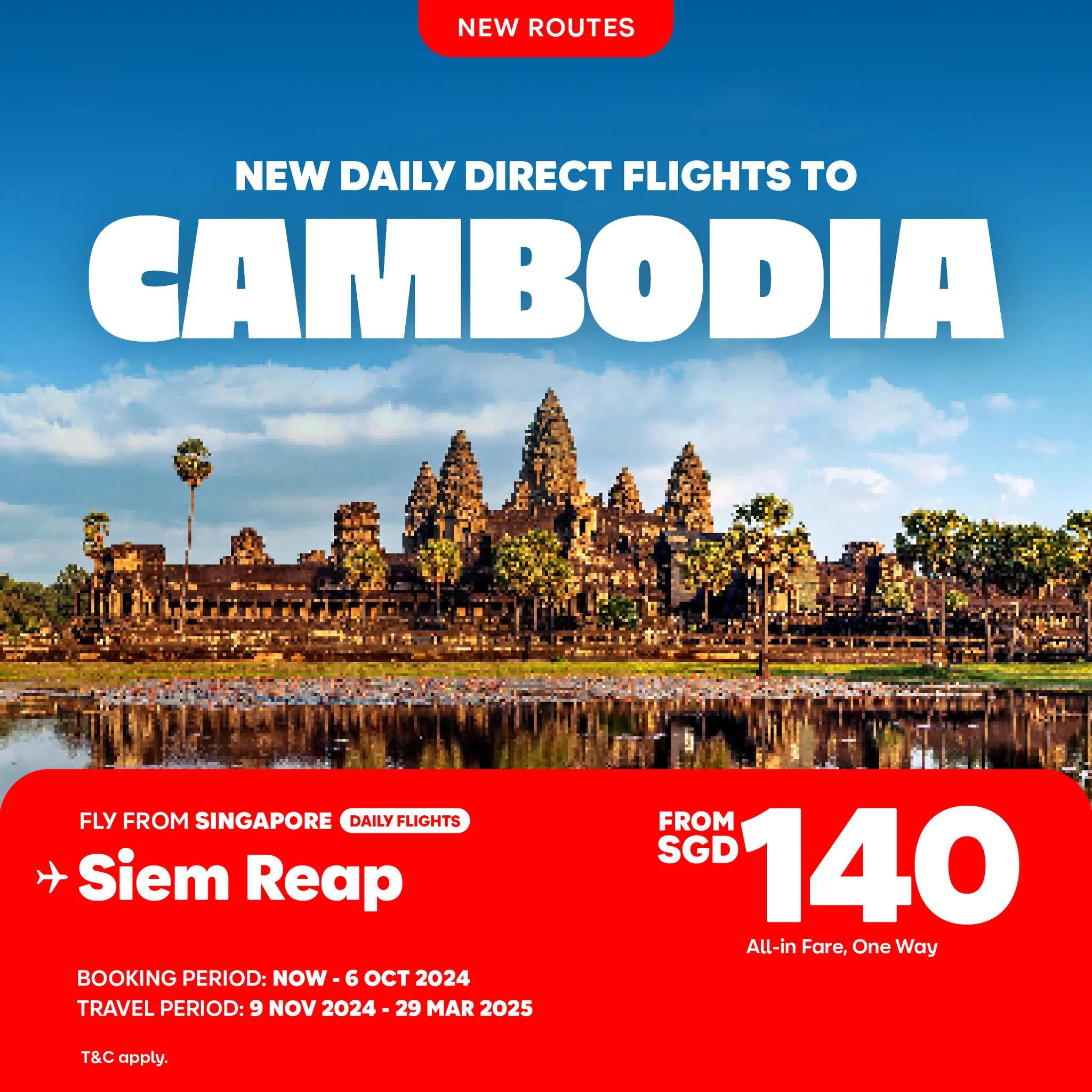 AirAsia: Mở bán đường bay thẳng mới "SIEM REAP đến SINGAPORE" với giá ưu đãi chỉ từ 140 USD/chiều AirAsia: Mở bán đường bay thẳng mới "SIEM REAP đến SINGAPORE" với giá ưu đãi chỉ từ 140 USD/chiều
