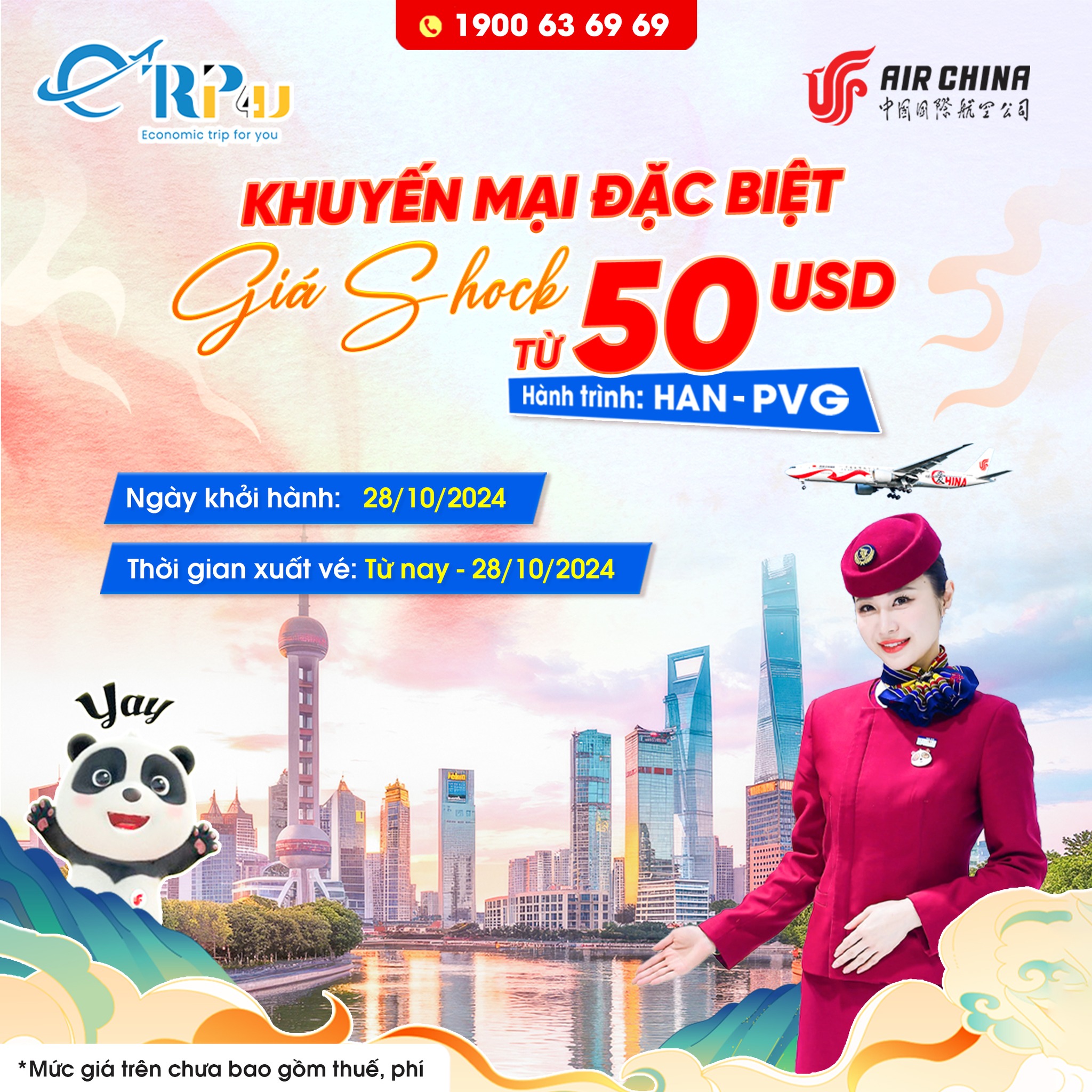 Air China: Bay Hà Nội - Thượng Hải chỉ từ 50USD Air China: Bay Hà Nội - Thượng Hải chỉ từ 50USD